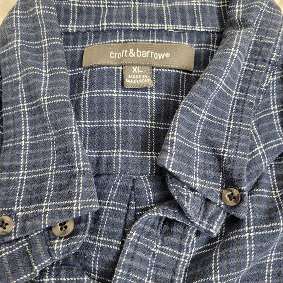Croft & Barrow Navy Blue White Checkered Button Down Flannel Men's Shirt Gorp XL - Picture 2 of 7